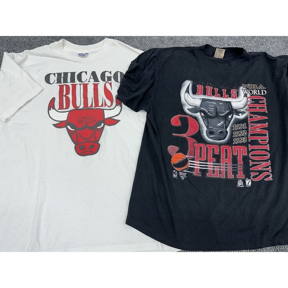 (2) Vintage Chicago Bulls 90's NBA T-Shirt Tee Single Stitch USA • Size XL